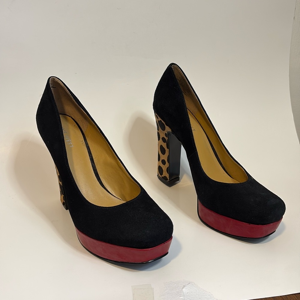 Nine West Heels black and red with leopard print heels